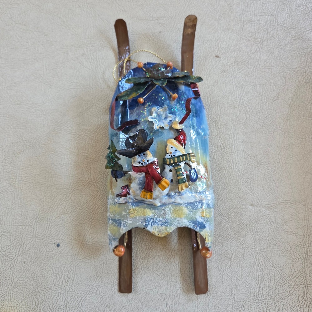 Vintage Snowmen Sled Christmas‎ Holiday Ornament Decoration Festive Display